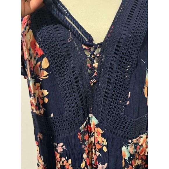 Torrid Mini Navy Blue Floral Tie Front Skater Dress Size XL - Picture 7 of 9